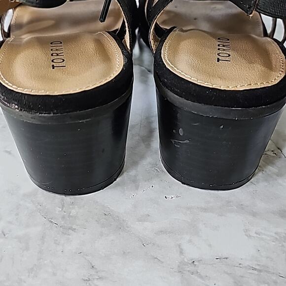 Womens Sz 7W Black Witchy Whimsigoth Goth Lace Up Block Heel - Picture 10 of 14